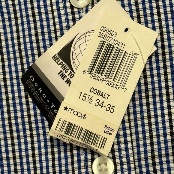 NWT Michael Kors Classic Fit Non Iron 15.5  34/35 Button Shirt Blue Check - Picture 7 of 7